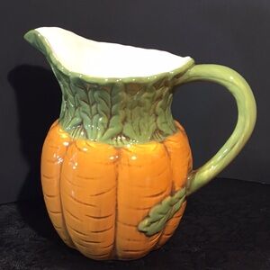 8” Large Orange Carrot Pitcher With Green Handle